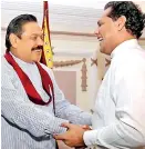  ??  ?? THOSE WERE THE DAYS: After leaving the UNP and embracing former president Rajapaksa in 2013 and deserting him the day after his defeat in January 2015 and joining winning candidate Sirisena, Sports Minister Dayasiri Jayasekera now turns his guns on the...