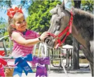  ??  ?? Tessa Puma pets Petie the Pony.