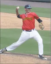  ?? STAFF PHOTO BY ANDY STATES ?? La Plata rising sophomore Ryan Calvert pitched two scoreless, hitless innings for the South team in the MSABC Fantastic Frosh Super Soph Showcase at Prince George’s Stadium in Bowie on Tuesday afternoon. Calvert picked up the win in the South’s 10-9 victory.