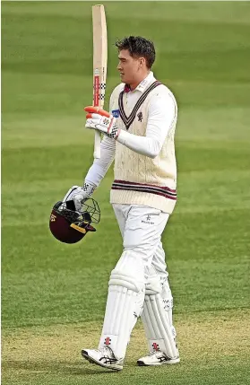  ?? Picture: Alex Davidson ?? Somerset’s Matt Renshaw celebrates his century