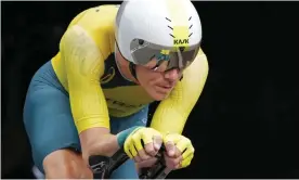  ?? Photograph: Christophe Ena/AP ?? Australia’s Rohan Dennis on his way to bronze in the men’s cycling individual time trial at Tokyo 2020.