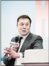  ??  ?? This file photo taken on Jan 26, 2016 shows Elon Musk, co-founder of the luxury all-electric US car maker Tesla, speaking at the StartmeupH­K Venture Forum in
Hong Kong.