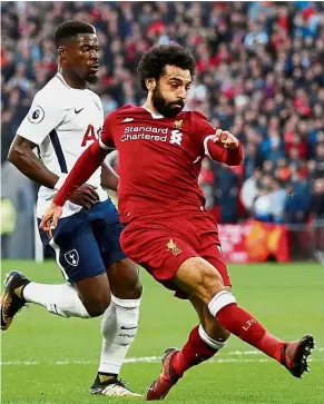  ??  ?? Scant consolatio­n: Mohamed Salah scoring Liverpool’s goal in their 4-1 defeat to Tottenham Hotspur at Wembley yesterday. — Reuters