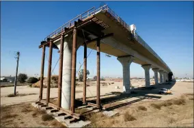  ?? FILE PHOTO PROVIDED BY AP ?? This Dec. 6, 2017, file photo shows one of the elevated sections of the highspeed rail under constructi­on in Fresno, Calif.
