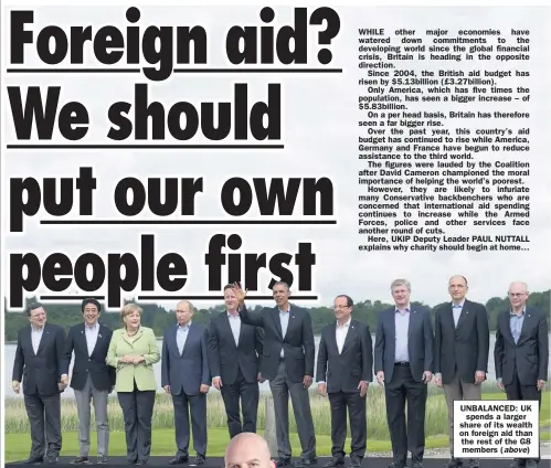  ??  ?? UNBALANCED: UK
spends a larger share of its wealth on foreign aid than the rest of the G8 members ( above)