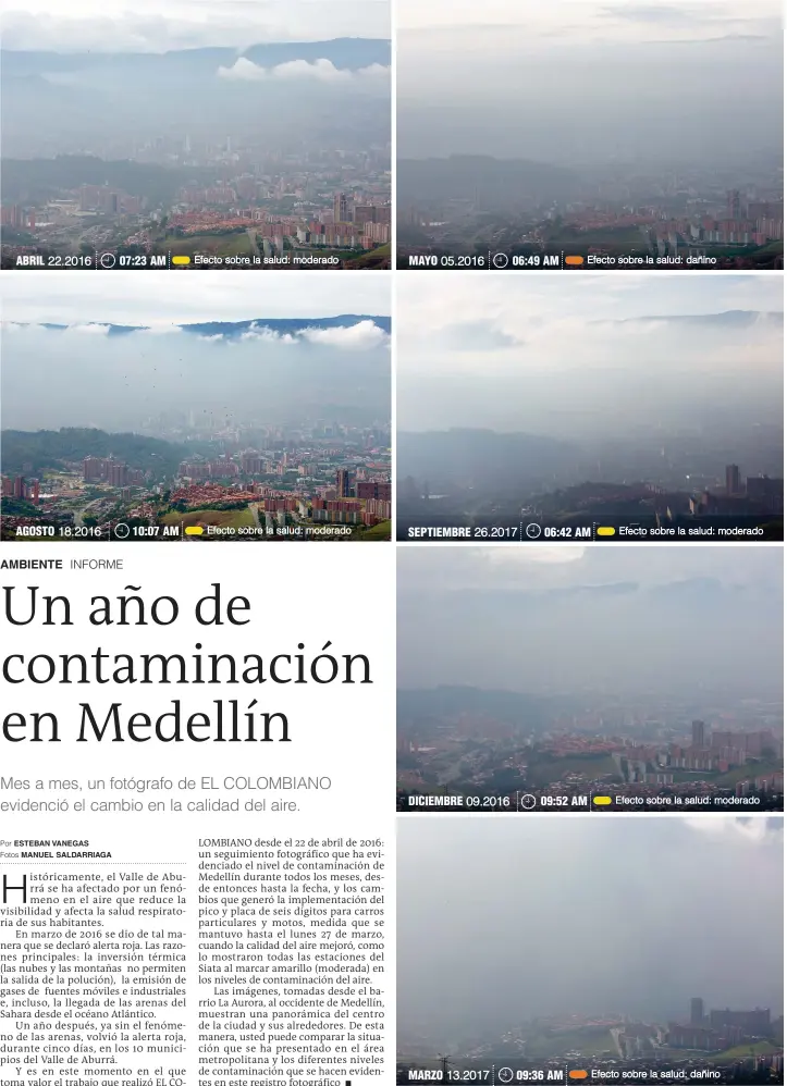  ??  ?? Efecto sobre la salud: moderado Efecto sobre la salud: moderado Efecto sobre la salud: dañino Efecto sobre la salud: moderado DICIEMBRE 09.2016 09:52 AM Efecto sobre la salud: moderado Efecto sobre la salud: dañino ABRIL 07:23 AM MAYO 06:49 AM 13.2017...