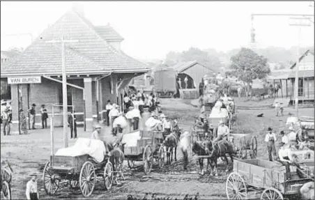  ?? Courtesy photo ?? Both Van Buren and Crawford County have a rich history of agricultur­al production, including the peaches seen in this photograph being shipped on the Frisco railroad in the early 1900s. In Images of America Van Buren, author Tom Wing describes the city...