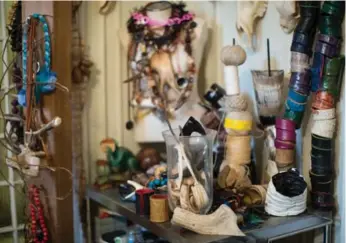  ??  ?? Colourful supplies and materials in Maestre’s workspace/showroom. She never had training in jewelry making.