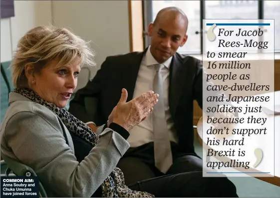  ??  ?? COMMON AIM: Anna Soubry and Chuka Umunna have joined forces