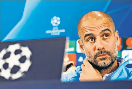  ??  ?? Testing times: Pep Guardiola says his side face ‘five finals’ to qualify for the Champions League knockout stage