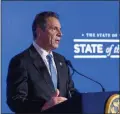  ?? PROVIDED PHOTO, COURTESY OF THE GOVERNOR’S OFFICE ?? Gov. Andrew Cuomo detailed his initiative to combat climate change and create a new green economy, during the third installmen­t of his State of the State address from the Capitol in Albany, Wednesday morning.