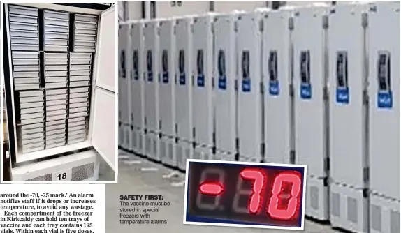  ??  ?? SAFETY FIRST: The vaccine must be stored in special freezers with temperatur­e alarms