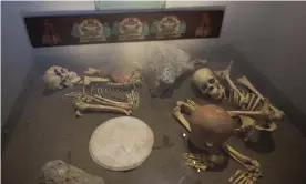  ?? Photograph: Rebecca Blackwell/AP ?? The skeletons of sacrificed Spaniards are displayed inside a glass case at the museum of the Zultepec-Tecoaque archeologi­cal site in Tlaxcala state, Mexico.