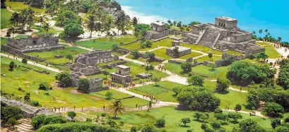  ?? CORTESÍA: GOB. DE MÉXICO ?? Vista aérea de la zona arqueológi­ca de Tulum, Quintana Roo