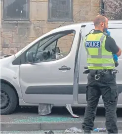  ??  ?? Jordan Millar’s Berlingo van, which he crashed before launching a hammer attack.