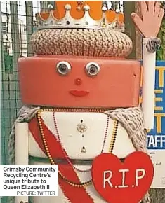  ?? PICTURE: TWITTER ?? Grimsby Community Recycling Centre’s unique tribute to Queen Elizabeth II