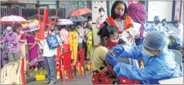  ?? (Pic: BL Soni) ?? People waiting for vaccinatio­n amid rain at a mega vaccinatio­n drive in Dahisar on Thursday.