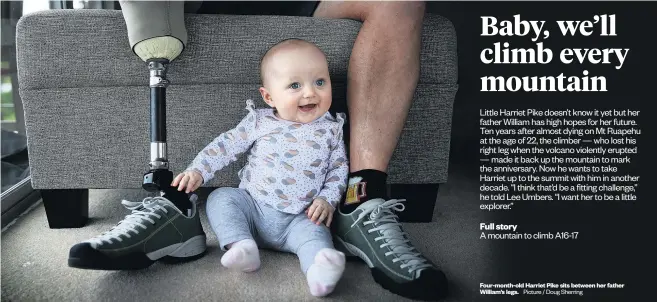  ?? Picture / Doug Sherring ?? Four- month- old Harriet Pike sits between her father William’s legs.