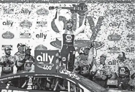  ?? ANDREW NELLES/USA TODAY NETWORK ?? Chase Elliott celebrates his win in Sunday’s NASCAR Cup Series race at Nashville Superspeed­way in Lebanon, Tenn. Elliott is the current NASCAR Cup points leader.