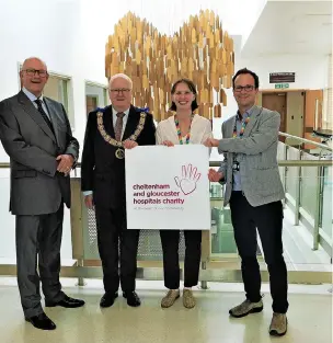  ?? ?? Peter Coles from the Provincial Grand Lodge of Gloucester­shire; Tim Henderson-ross Provincial Grand Master for Gloucester­shire; Ella Mason, Community Fundraisin­g Officer; Richard Smith, Head of Fundraisin­g;