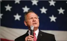  ?? Associated Press file photo ?? In this Dec. 5 photo, U.S. Senate candidate Roy Moore speaks at a campaign rally in Fairhope, Ala.