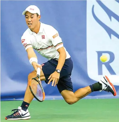  ?? KYODO NEWS ?? COME BACK: Petenis Jepang Kei Nishikori saat tampil di final RBC Tennis Championsh­ip di Dallas, Amerika Serikat, melawan Mackenzie McDonald.