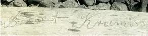  ?? WHANGANUI REGIONAL MUSEUM COLLECTION ?? A 1964 photo of Russian Jack’s signature written on a piece of wood.