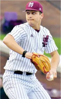  ?? ?? Bradley Loftin pitched against Arkansas State on Tuesday night in Starkville. (Photo by Craig Jackson, for Daily Times Leader)