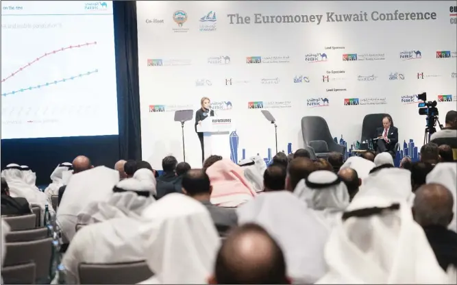  ??  ?? Shaikha Al Bahar, Deputy Group Chief Executive Officer, NBK speaking at the Euromoney Kuwait Conference 2018 in Kuwait City.