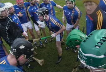  ??  ?? Wicklow hurling captain Warren Kavanagh rallies his troops before the NHL Division 2B clash with Down in Aughrim.