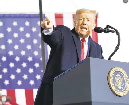  ?? ALEXBRANDO­N/AP ?? President Donald Trump speaks at a campaign rally Monday at HoverTech Internatio­nal in Hanover Township, Northampto­n County.