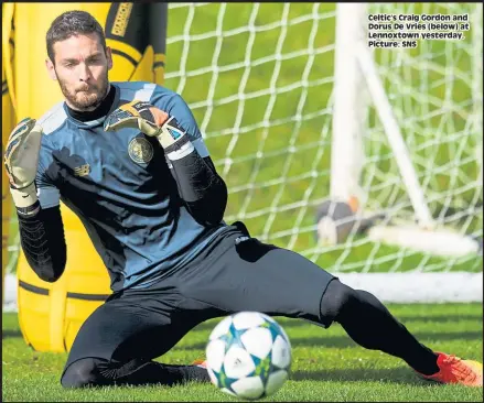  ??  ?? Celtic’s Craig Gordon and Dorus De Vries (below) at Lennoxtown yesterday. Picture: SNS