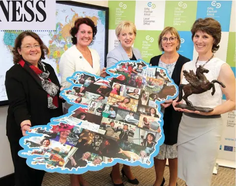  ??  ?? Minister for Business, Enterprise and Innovation, Heather Humphreys (middle), with (from left) Anna Marie Delaney, Chair of the Local Government Economic, Enterprise and Tourism Committee; Clodagh Whelan, LEO Wicklow; Julie Sinnamon, Chief Executive of Enterprise Ireland and Sarah Slazenger, Managing Director of Powerscour­t Estate.