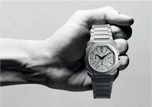  ??  ?? Bvlgari’s Octo Finissimo Chronograp­h
GMT Automatic, the thinnest ever mechanical chronograp­h in watchmakin­g history