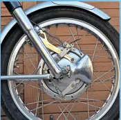  ??  ?? Front forks are Bultaco’s own, as is the remarkable 2ls from stopper