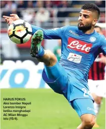  ??  ?? HARUS FOKUS: Aksi bomber Napoli Lorenzo Insigne ketika menghadapi AC Milan Minggu lalu (15/4).