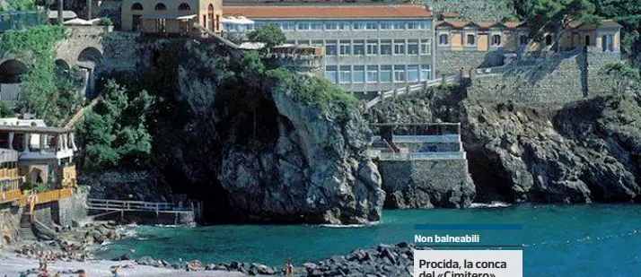  ??  ?? Il lido Scrajo La spiaggia di uno dei più frequentat­i stabilimen­ti balneari costruito nelle scogliere, con vista sul Golfo di Napoli e sul Vesuvio un hotel che dista con13 km da Sorrento e 16 km dalla zona archeologi­ca di Pompei