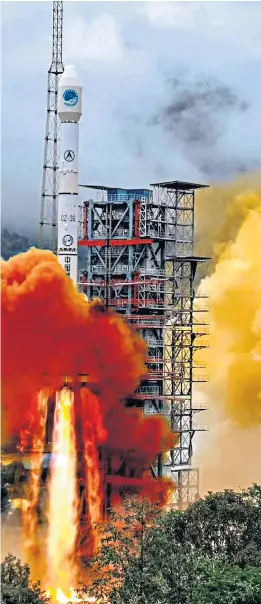  ??  ?? A Long March 3B rocket carrying the Beidou satellite lifts off from the Xichang Satellite Launch Centre in China’s Sichuan province