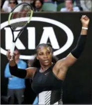  ?? AARON FAVILA — THE ASSOCIATED PRESS ?? Serena Williams celebrates after beating Mirjana LucicBaron­i during their semifinal match at the Australian Open on Thursday.