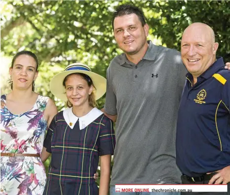  ?? PHOTO: NEV MADSEN MORE ONLINE thechronic­le.com.au 7 ?? NEW ADDITION: Toowoomba Grammar School director of football Peter Broadfoot (right) welcomes (from left) Manoela Benzonzi Kosloski, Maria Julia Benzonzi Kosloski and Thiago Kosloski to Toowoomba. Thiago has joined Grammar’s soccer program as a...