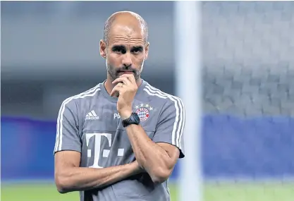  ??  ?? Bayern Munich’s Spanish head coach Pep Guardiola at a training session recently.