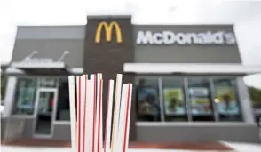  ??  ?? Plastic straws from a McDonald’s outlet. The fast food giant will switch to paper straws at all its locations in Britain and Ireland by 2019.