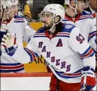  ?? Kirk Irwin / Getty Images ?? Mika Zibanejad celebrates after his first of two goals in the second period helped the Rangers erase a 2-0 deficit against the Penguins.