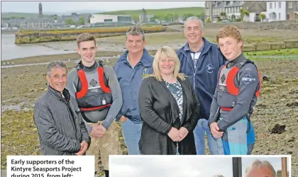  ?? 25_c25seaspor­ts01 ?? Early supporters of the Kintyre Seasports Project during 2015, from left: Jamie MacLean, Dalintober Beach Regenerati­on Group chairman, Iain Cameron, sailing instructor, Donnie Cameron, CO of Campbeltow­n Sea Cadets, Mandy Robertson, Kintyre Youth Cafe manager, Campbell Fox, Campbeltow­n Sailing Club commodore and James Arbuckle, sailing instructor.