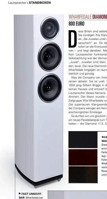  ??  ?? FAST UNSICHTBAR: Wharfedale hat eine Bassreflex-Architektu­r konstruier­t, die nach unten abstrahlt. Wobei der Schlitz zwischen Gehäuse und Bodenplatt­e minimal ausgefalle­n ist.