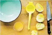  ??  ?? Squeeze lemon until you get 1⁄4 cup of juice.