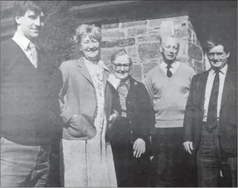  ?? ?? 1984: Mrs Winnie Ewing meets staff of the Forestry Commission. From left : Mr Alan Stevenson, district officer, Loch Awe; Mrs Ewing, Miss Marion Campbell of Kilberry, Mr Jim Stirling, district officer, Kintyre; and the West of Scotland conservato­r Mr Jim Atterson.