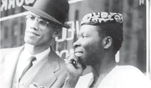  ??  ?? Babatunde Olatunji attending an event in Harlem with Malcolm X to mark Nigeria’s independen­ce from the UK on October 1, 1960