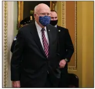  ?? (AP/Susan Walsh) ?? Patrick Leahy, D-Vt., the president pro tempore of the Senate, walks off the Senate floor Monday. Leahy will preside over former President Donald Trump’s second impeachmen­t trial.