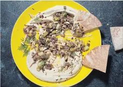  ??  ?? Hummus with Spiced Lamb, Scallions and Dill